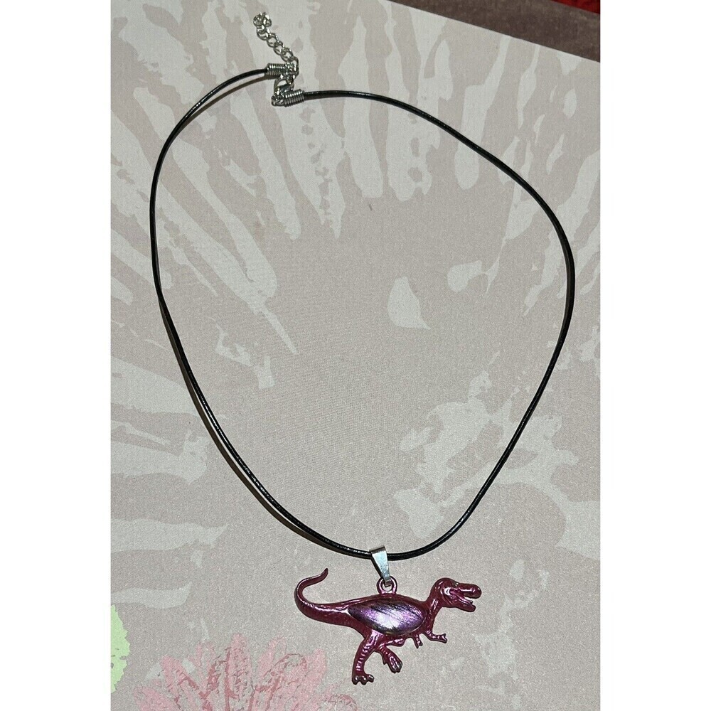 Pink Tyrannosaurus Rex Charm Necklace - T-Rex Dinosaur Pendant Handpainted 16in